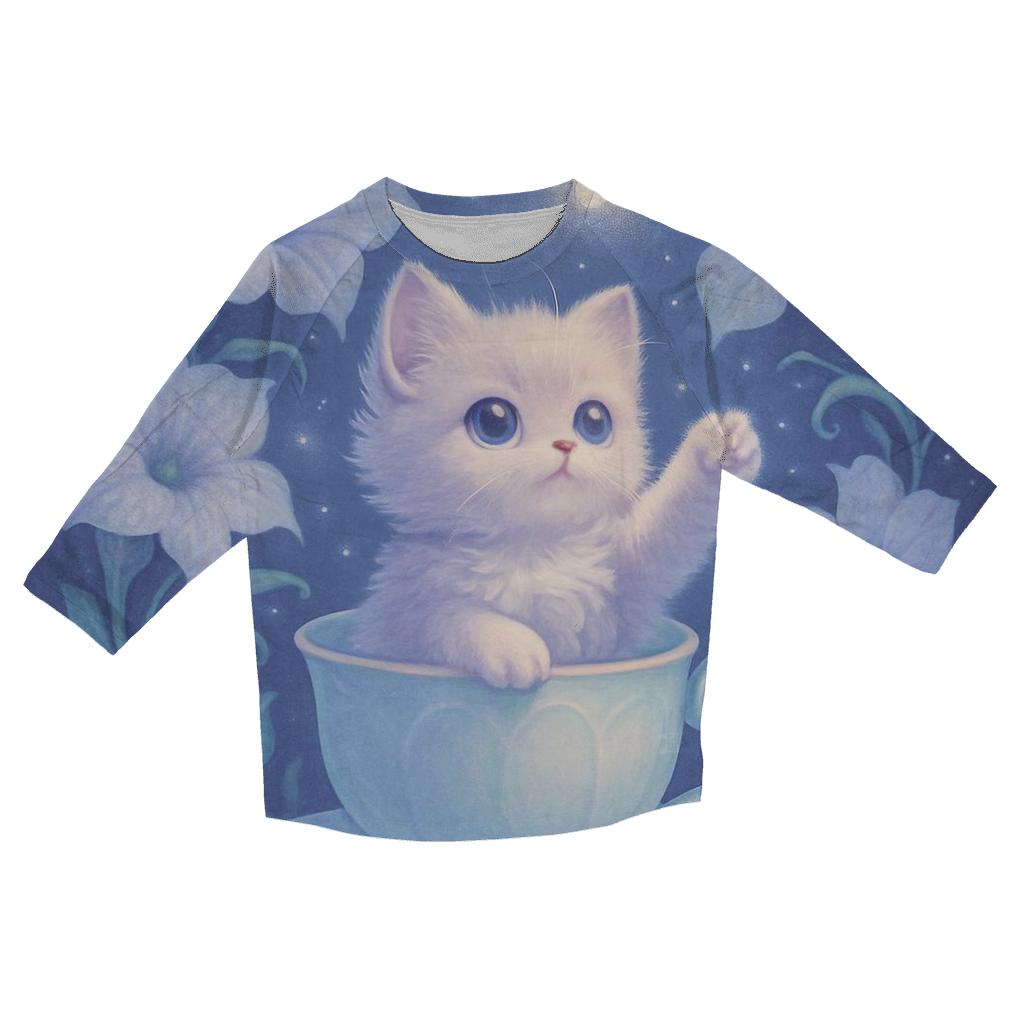 Moonlit Teacup Kitten Garden cotton quarter sleeve shirts