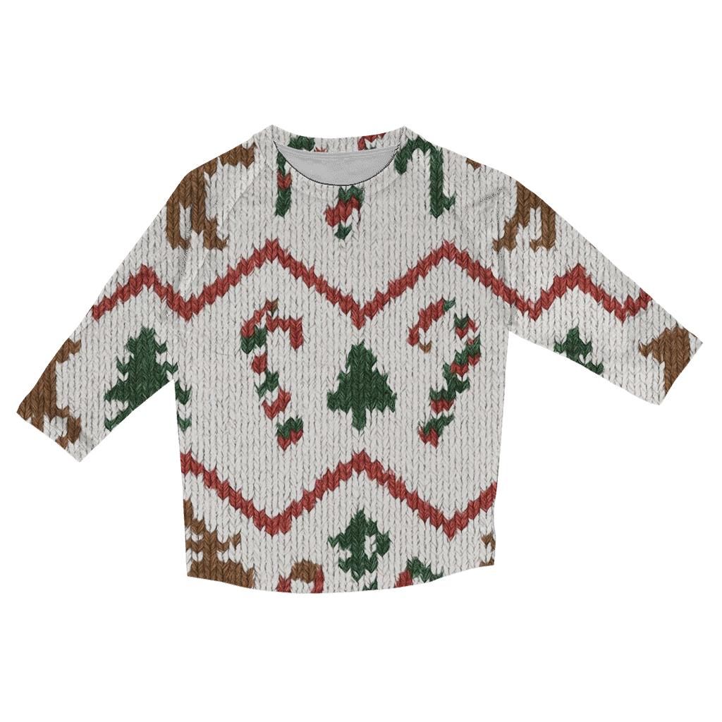 Nordic Reindeer Chevron On Snow White Background printed three quarter sleeve shirts