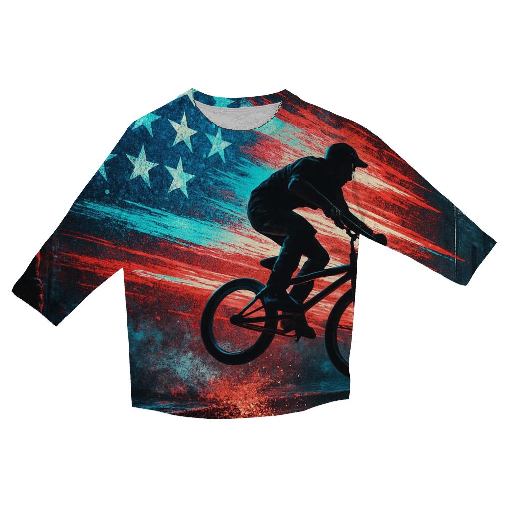 Neon Drift Flag Over Midnight Street trendy 3/4 sleeve tops