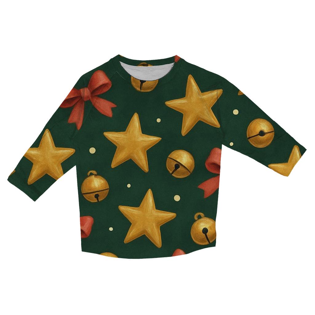 Gold Star And Bell Scatter On Deep Evergreen Background cotton quarter sleeve shirts