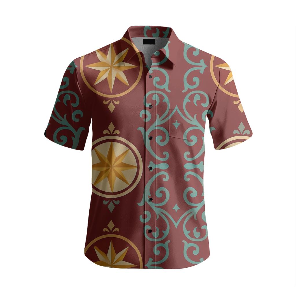 Solar Medallion Compass Damask embroidered logo shirts