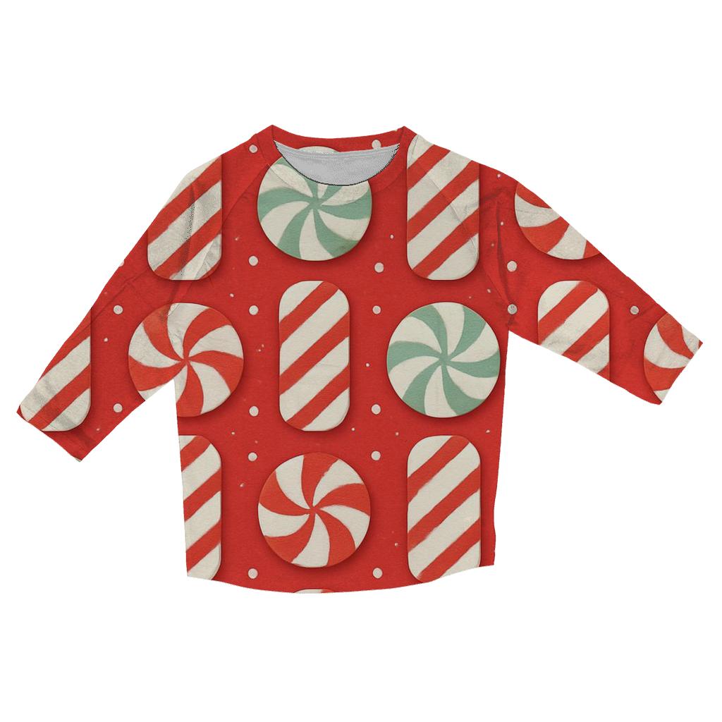 Candy Cane Stripe Grid With Snow Dot Texture On Peppermint Red Background designer 3/4 sleeve blouses