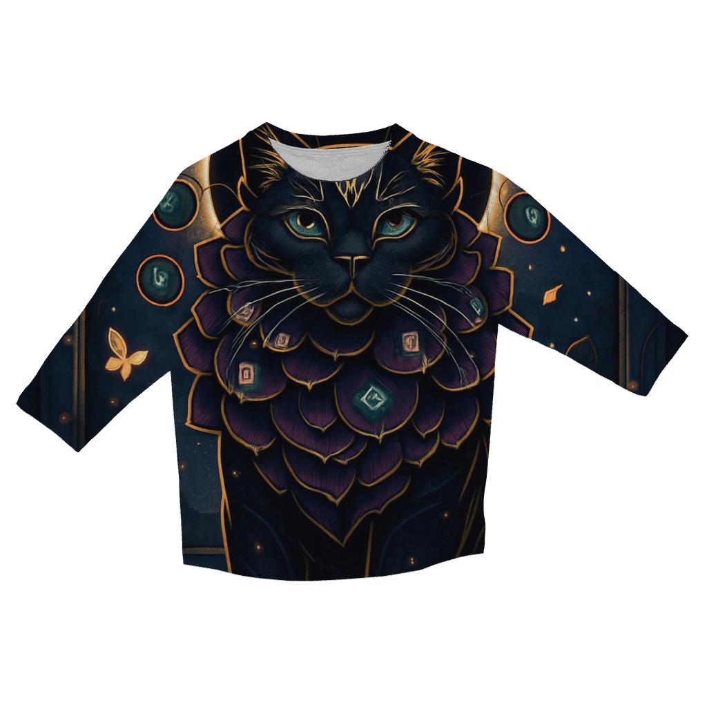 Garden Eclipse Guardian Cat With Rune Petals stylish quarter sleeve tops