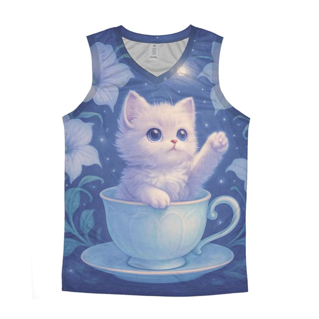Moonlit Teacup Kitten Garden graphic print tank tops