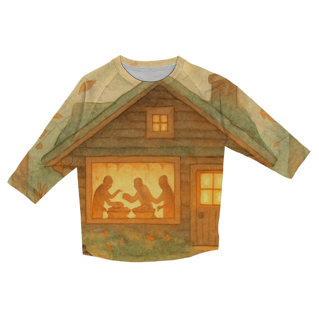 Quilted Harvest Moon Cabin printed three quarter sleeve shirts