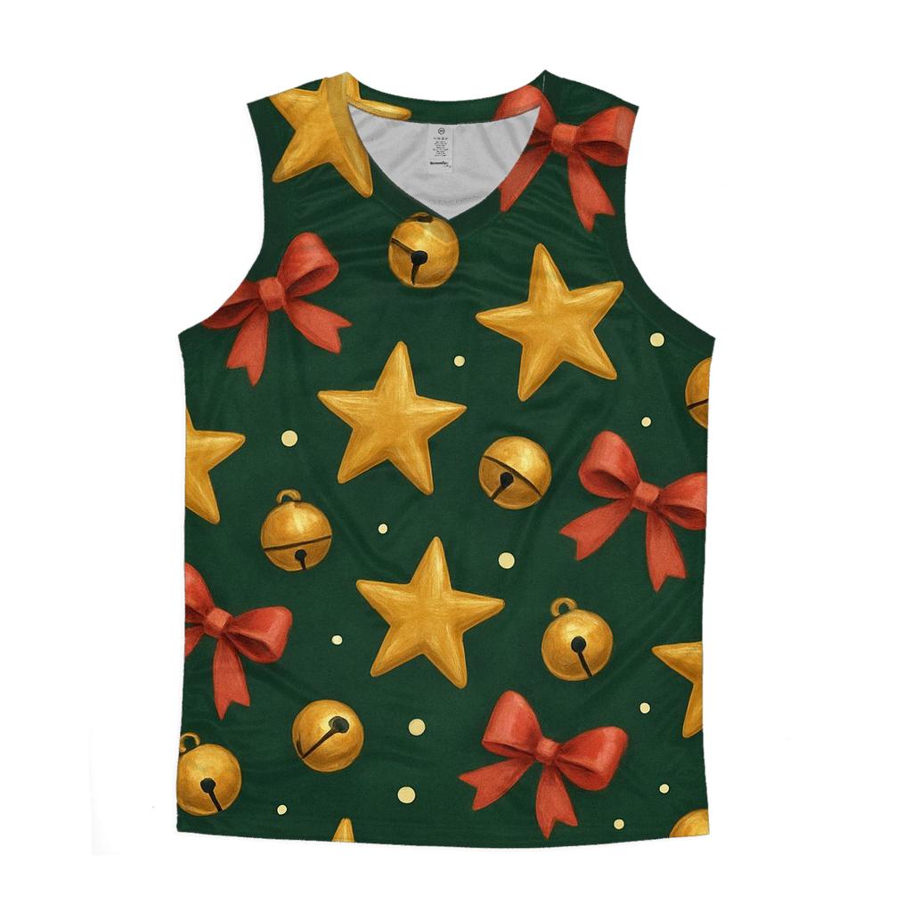 Gold Star And Bell Scatter On Deep Evergreen Background sports performance tank tops