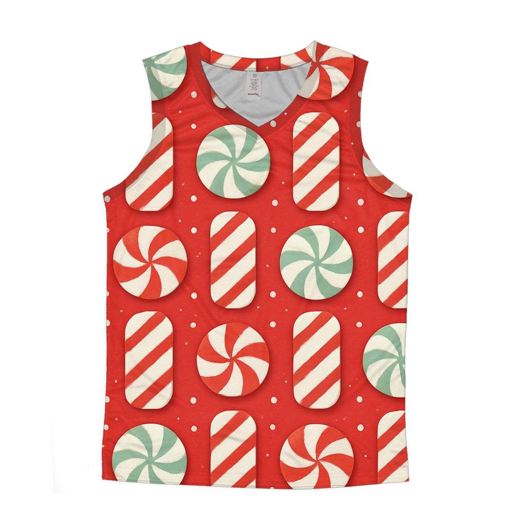 Candy Cane Stripe Grid With Snow Dot Texture On Peppermint Red Background personalized athletic tanks