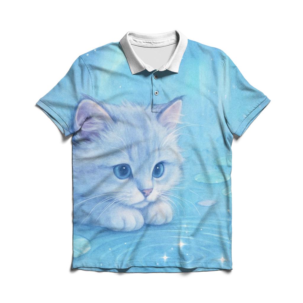 Crystal Pond Stargazer Kitten embroidered polo tops