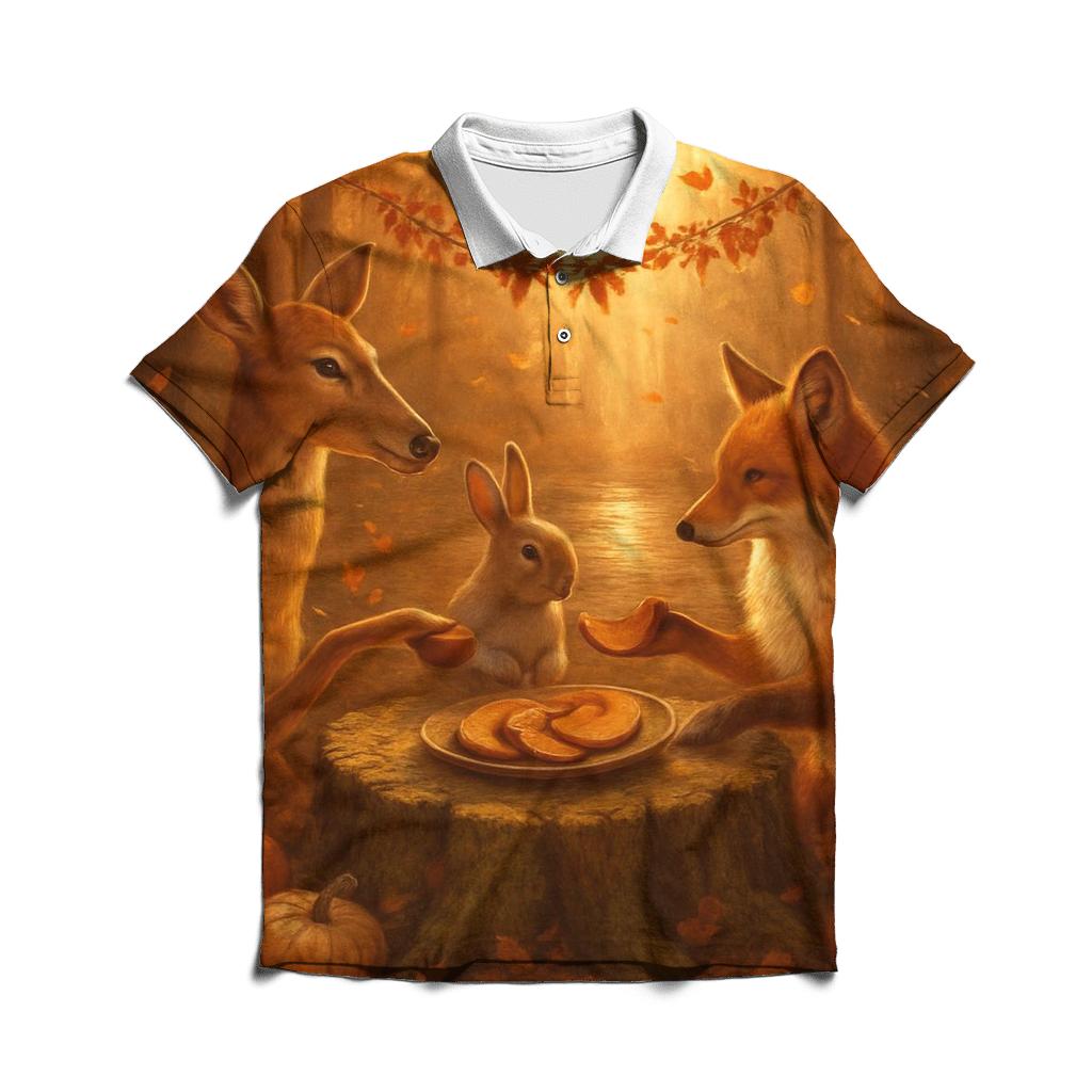 Woodland Feast Under The Amber Canopy embroidered polo tops