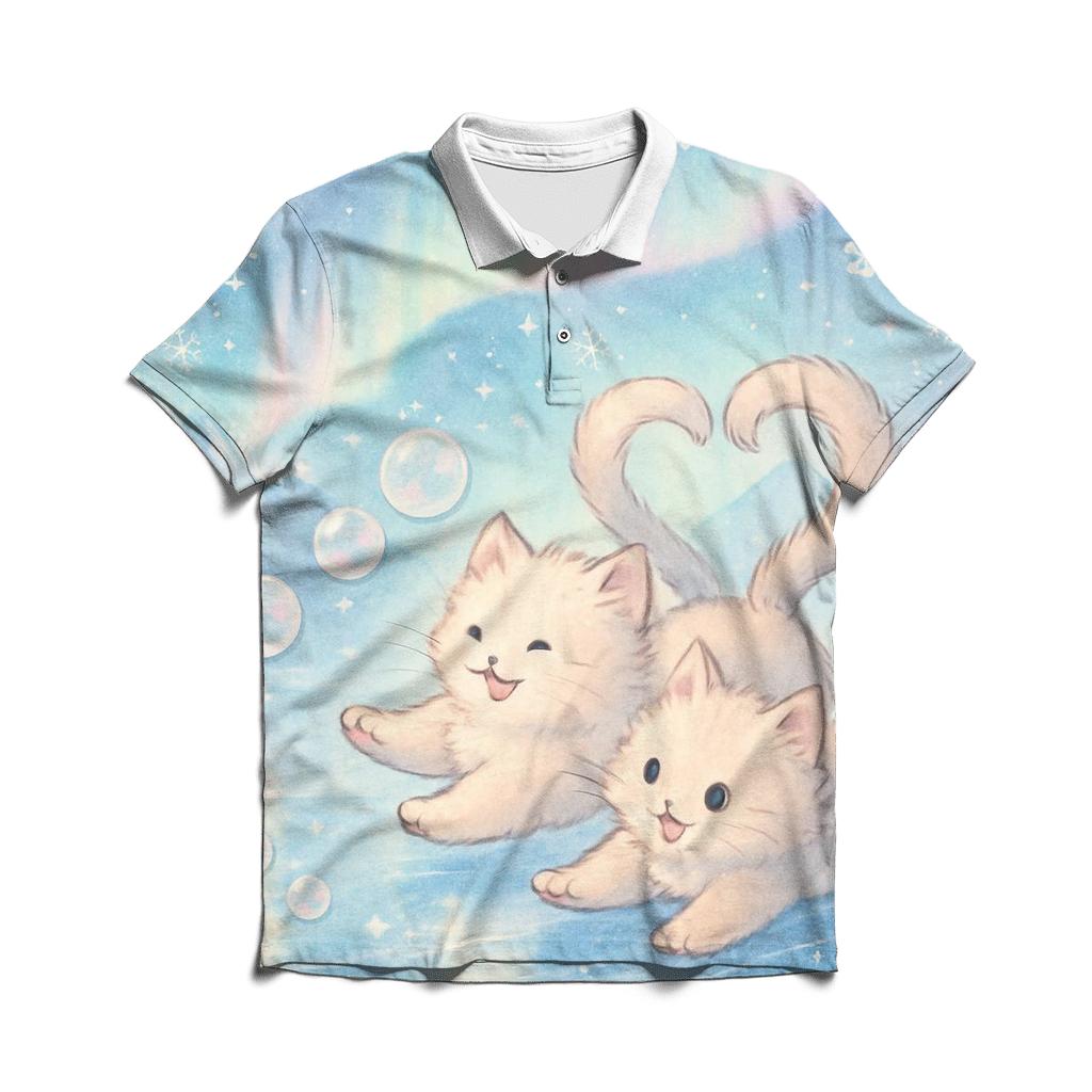 Aurora Bubble Kittens On A Floating Ice Mirror stylish collar polo tees
