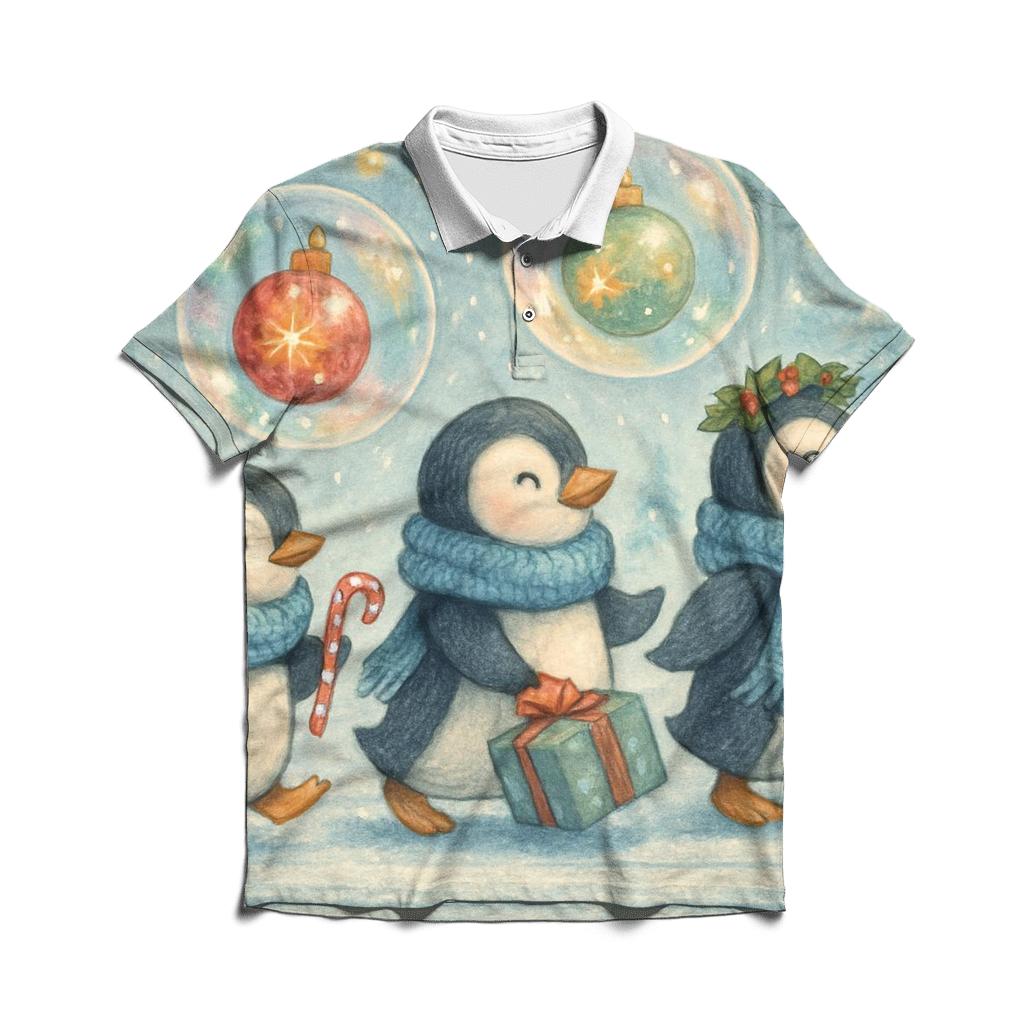 Penguin Parade In Ornament Bubbles designer slim fit polos