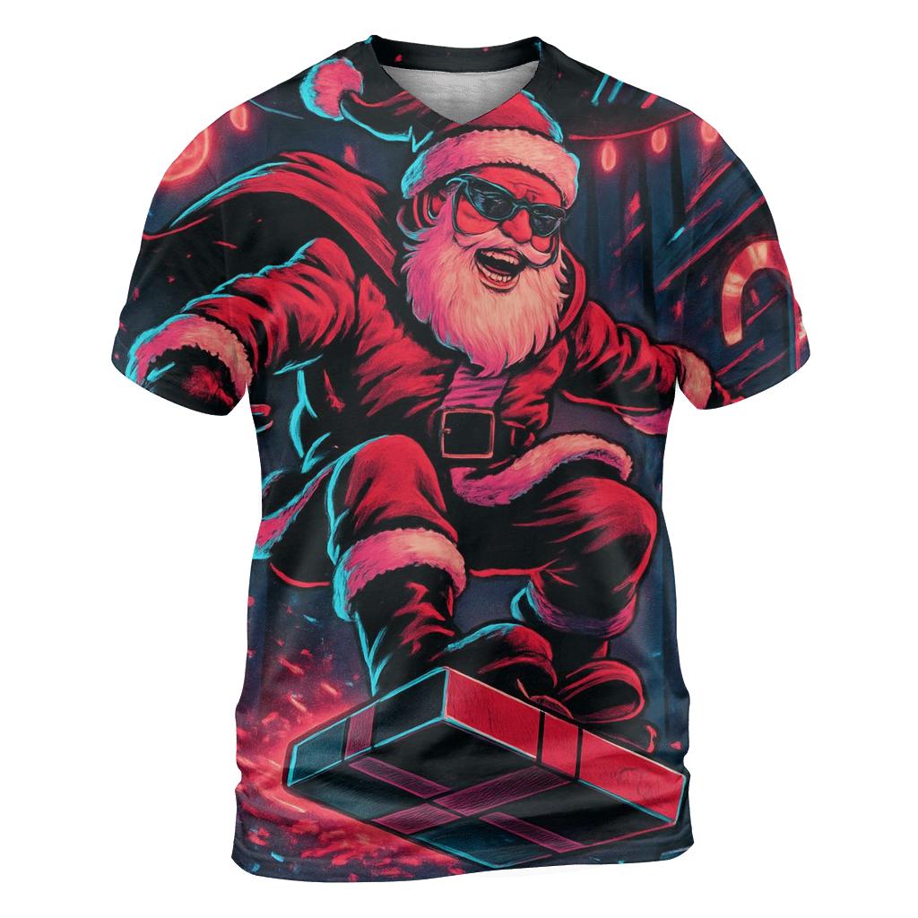Neon Streetwear Santa Snowboard Rush designer pattern shirts