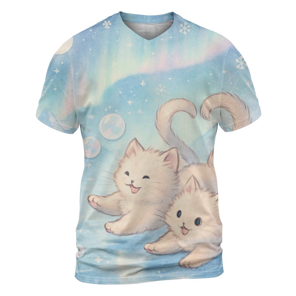 Aurora Bubble Kittens On A Floating Ice Mirror designer pattern shirts