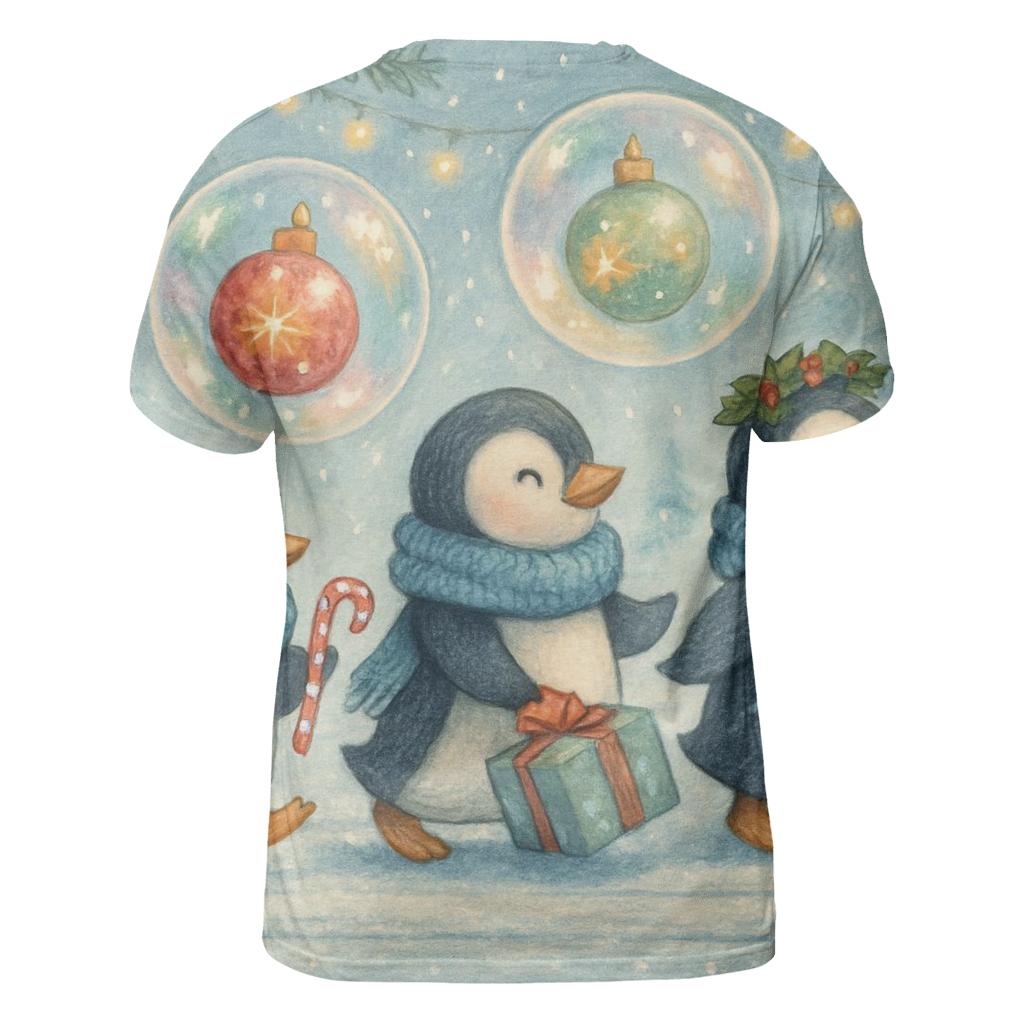 Penguin Parade In Ornament Bubbles vibrant all-over design tees