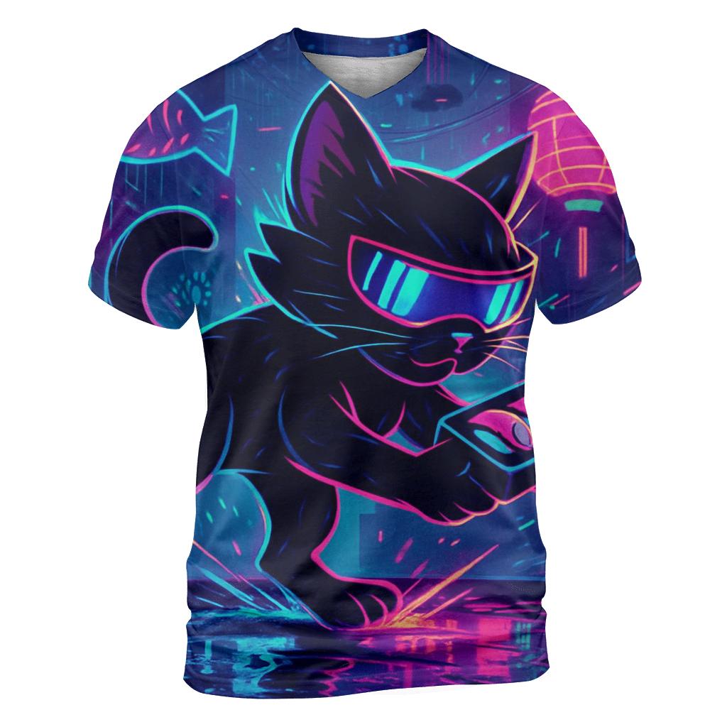 Neon Alley Sushi Runner Cat artistic all-over print tops