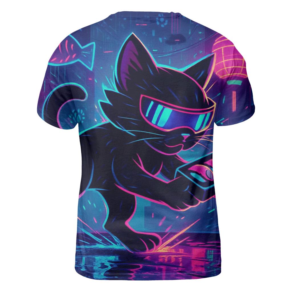 Neon Alley Sushi Runner Cat artistic all-over print tops