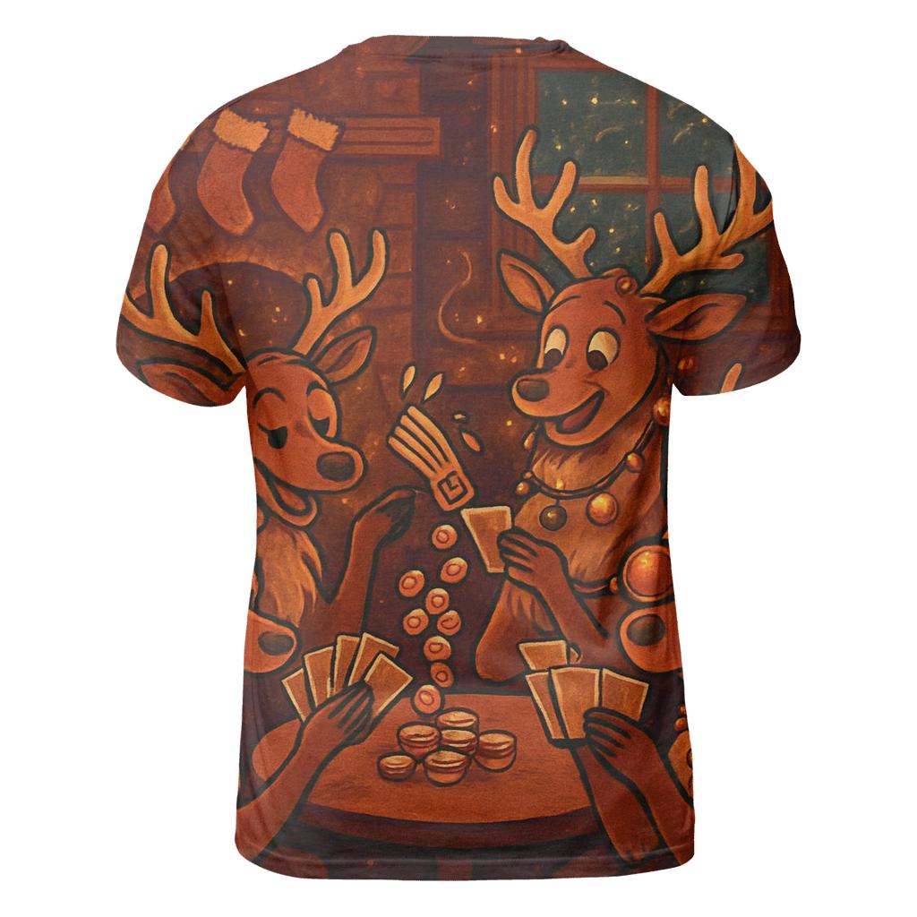 Reindeer Card Game Cabin Chaos vibrant all-over design tees