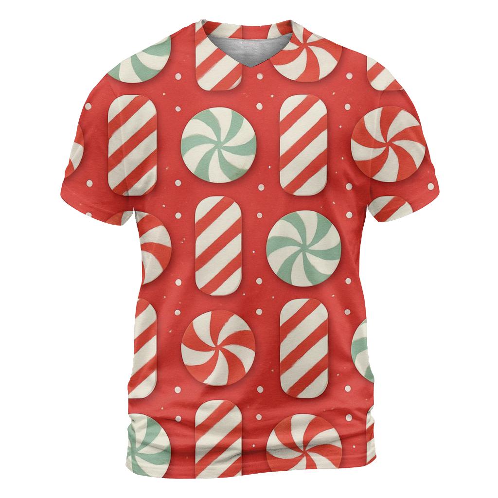Candy Cane Stripe Grid With Snow Dot Texture On Peppermint Red Background designer pattern shirts