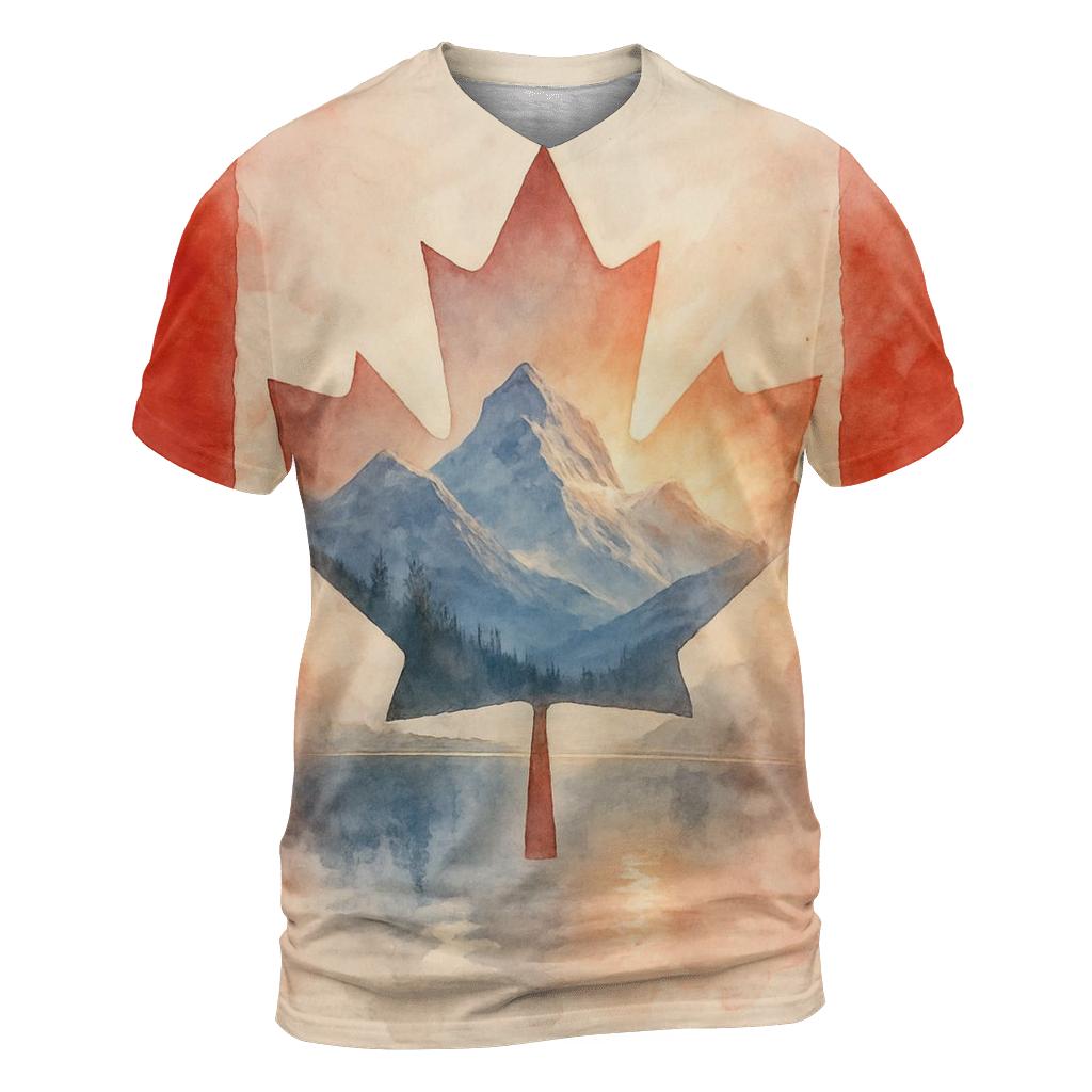 Canada Watercolor Mountain Double Exposure custom all-over print shirts