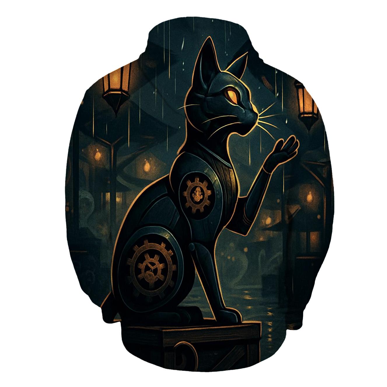 Clockwork Lantern Cat In The Rain Bazaar heavyweight hoodies