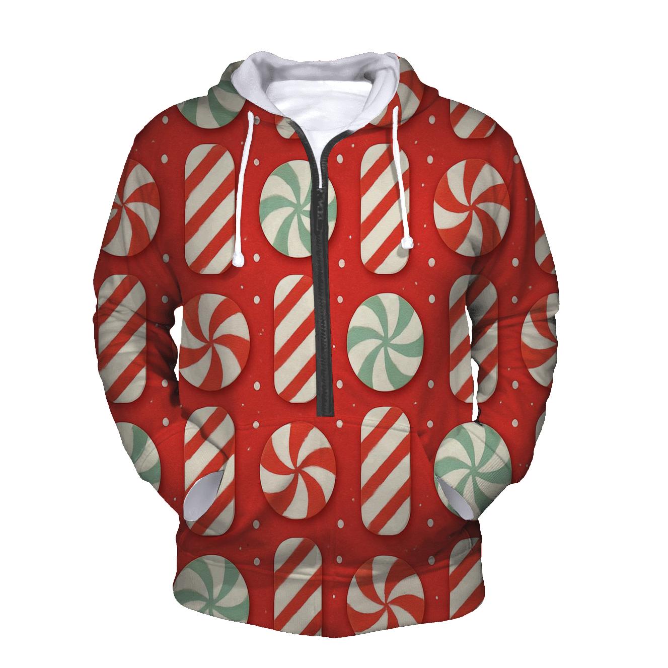 Candy Cane Stripe Grid With Snow Dot Texture On Peppermint Red Background embroidered hoodies