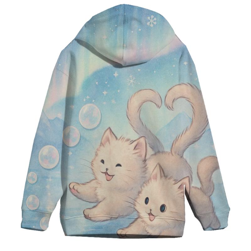 Aurora Bubble Kittens On A Floating Ice Mirror premium hoodies