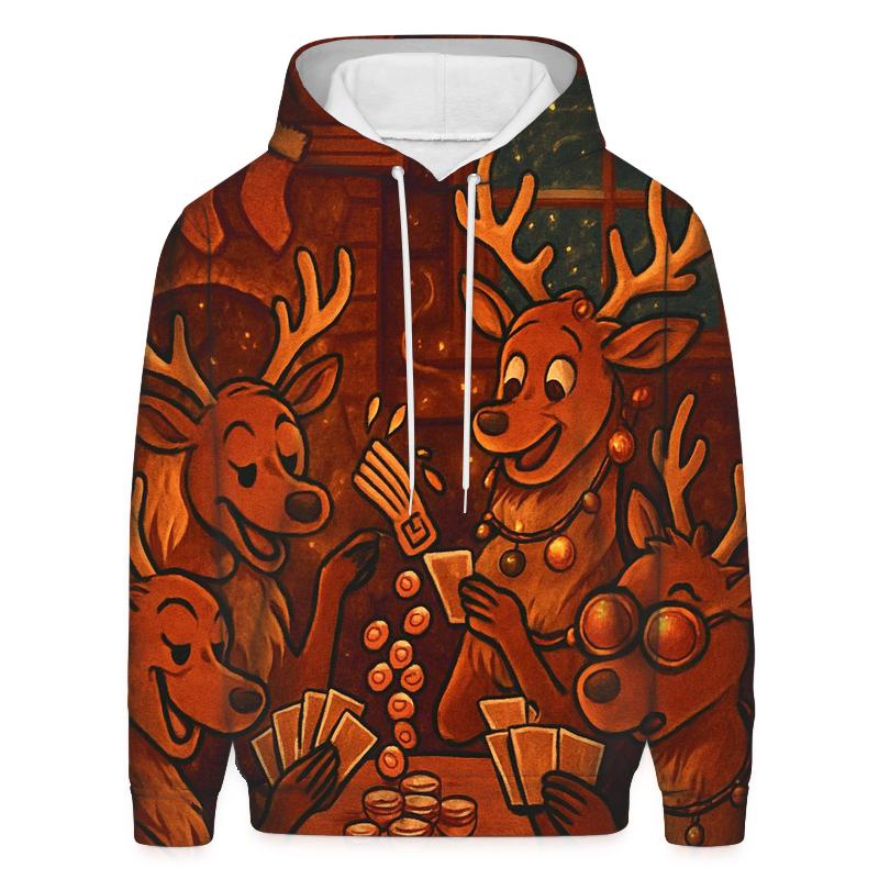 Reindeer Card Game Cabin Chaos zip-up hoodies