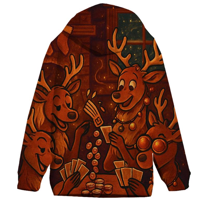 Reindeer Card Game Cabin Chaos zip-up hoodies
