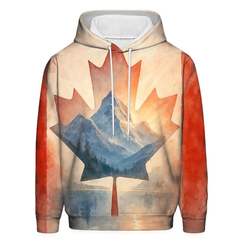 Canada Watercolor Mountain Double Exposure premium hoodies