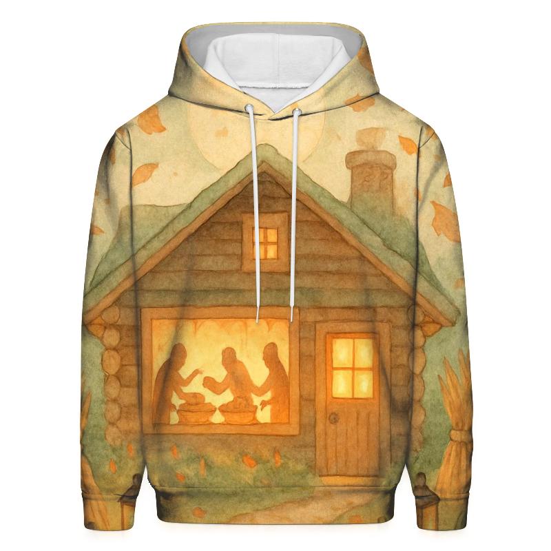 Quilted Harvest Moon Cabin graphic hoodies