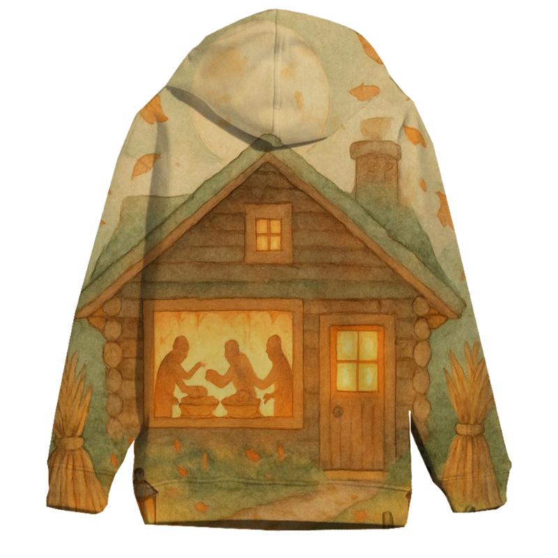 Quilted Harvest Moon Cabin graphic hoodies