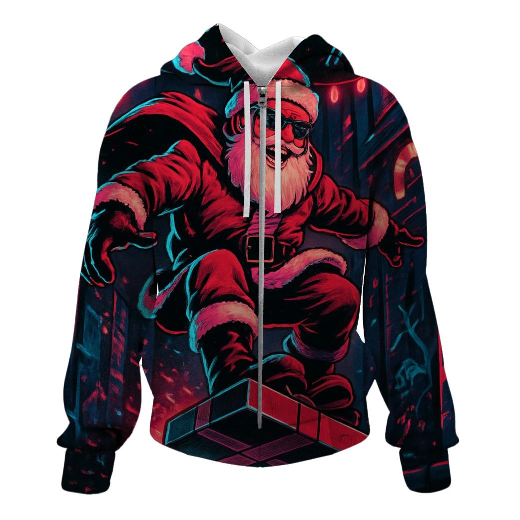 Neon Streetwear Santa Snowboard Rush zip-up hoodies