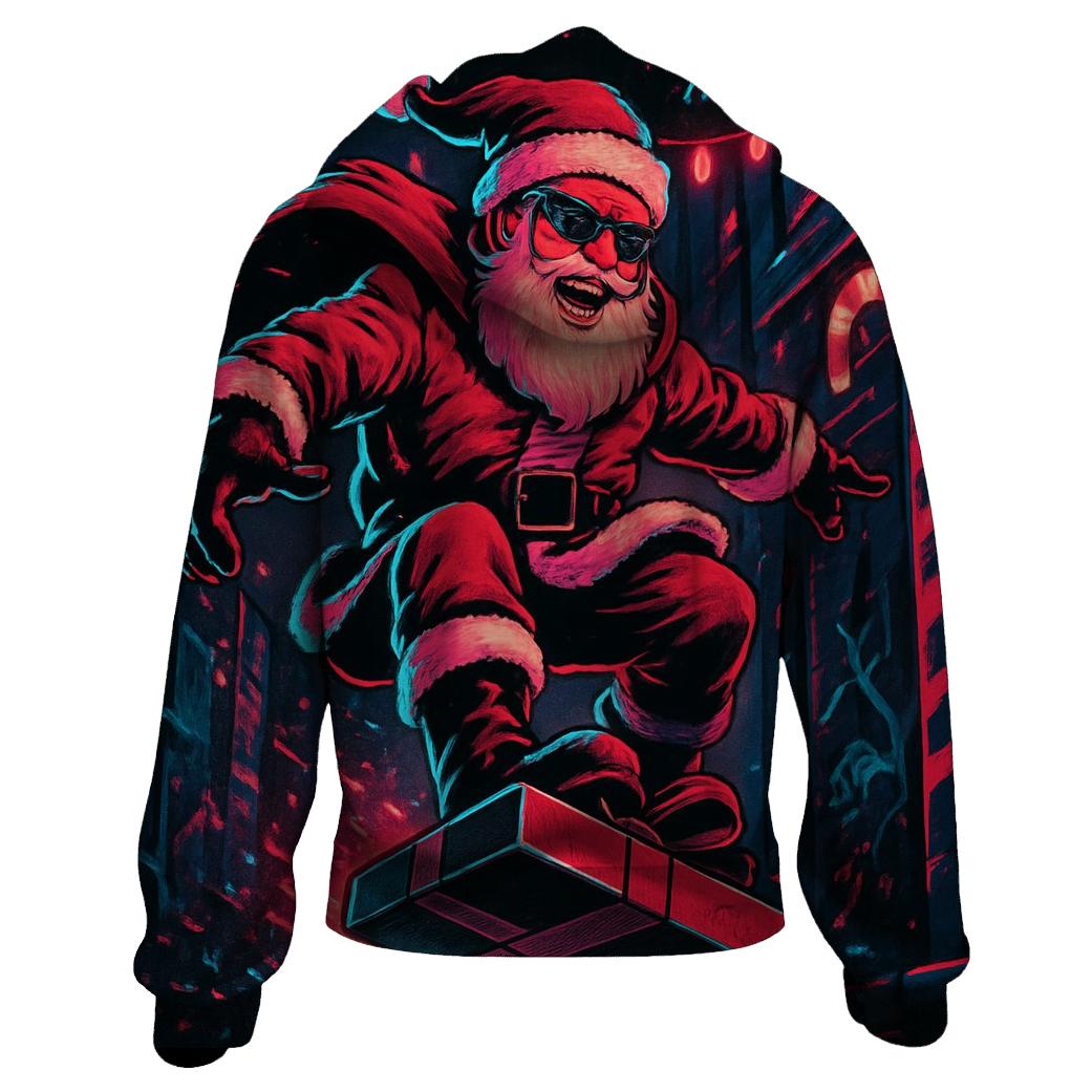 Neon Streetwear Santa Snowboard Rush zip-up hoodies
