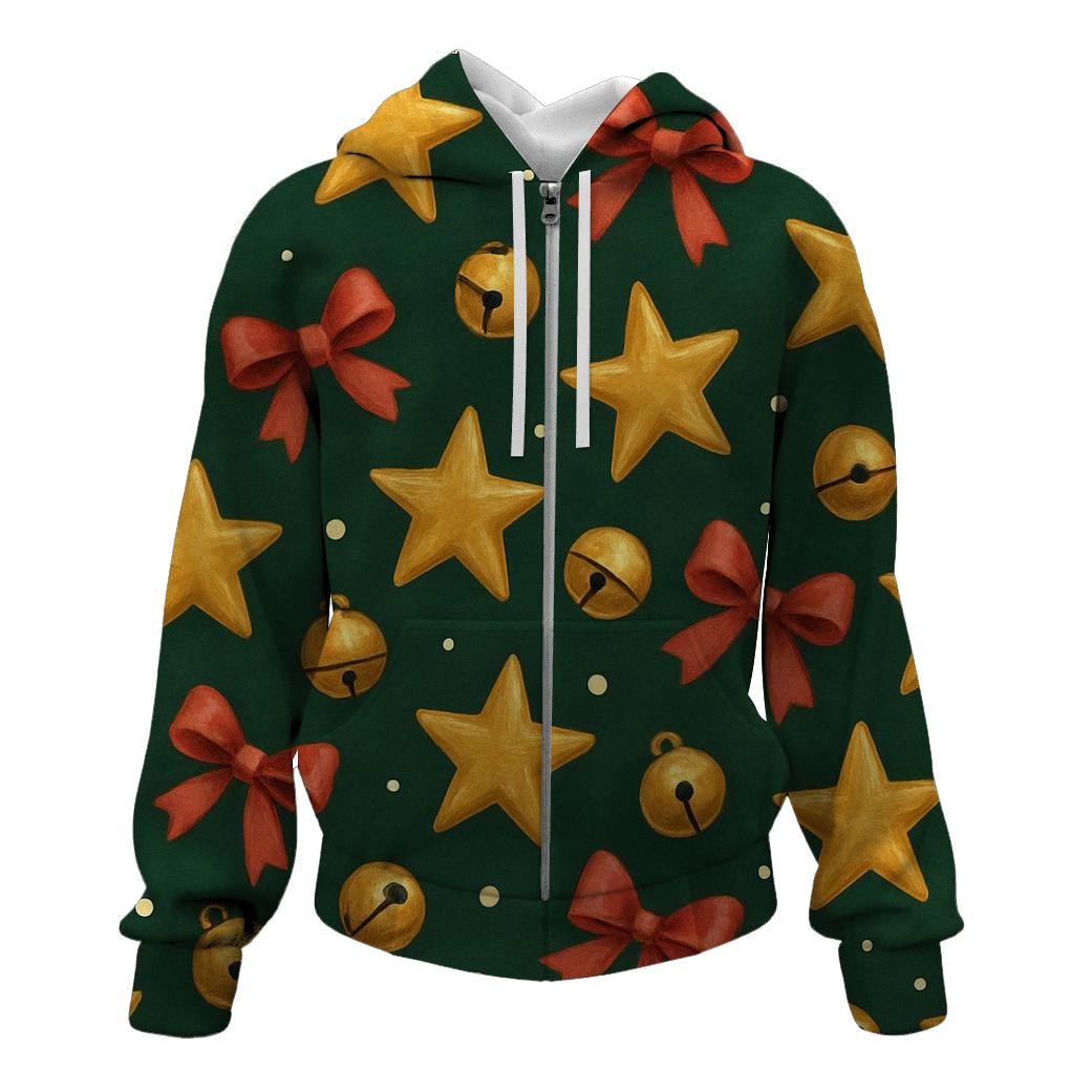 Gold Star And Bell Scatter On Deep Evergreen Background hoodie trends