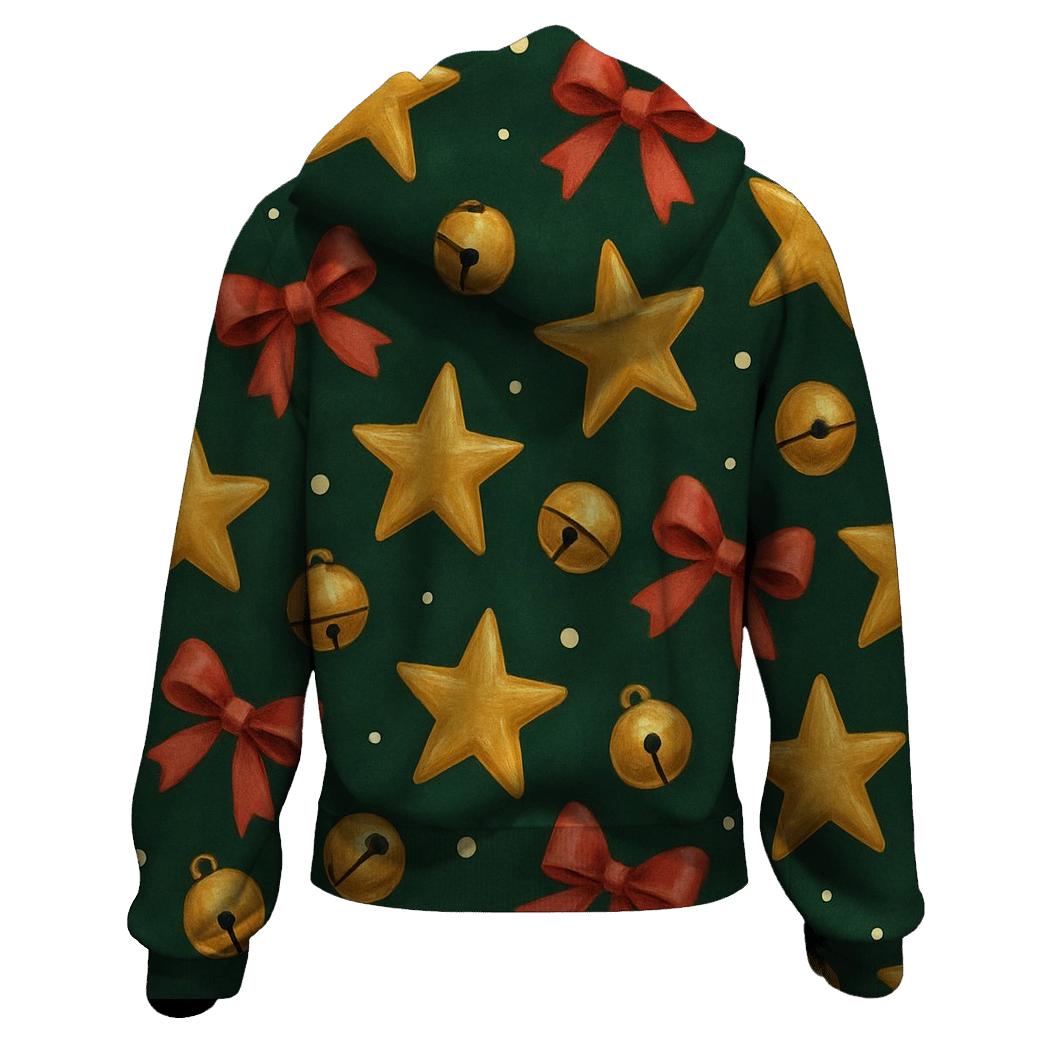 Gold Star And Bell Scatter On Deep Evergreen Background hoodie trends
