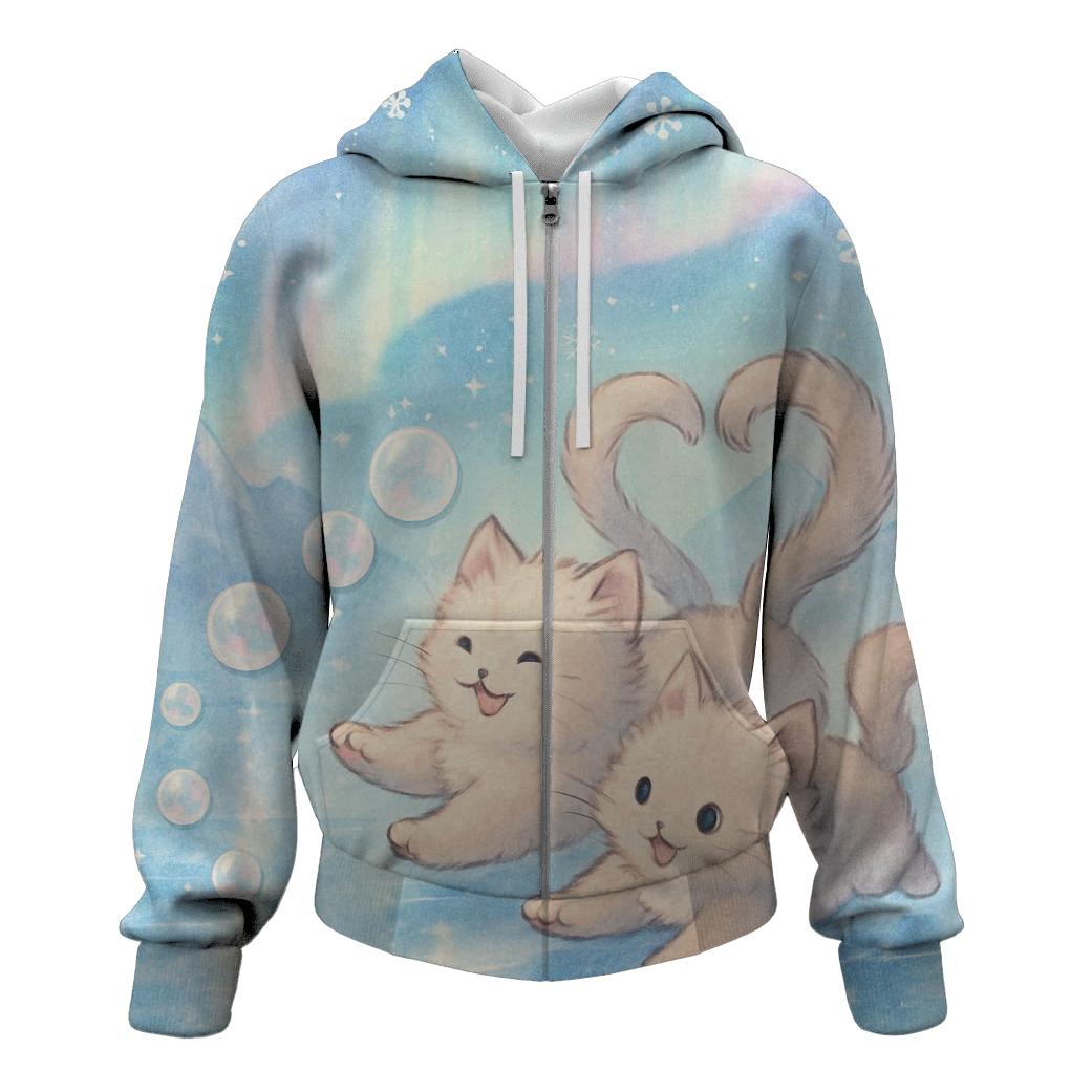 Aurora Bubble Kittens On A Floating Ice Mirror custom hoodies