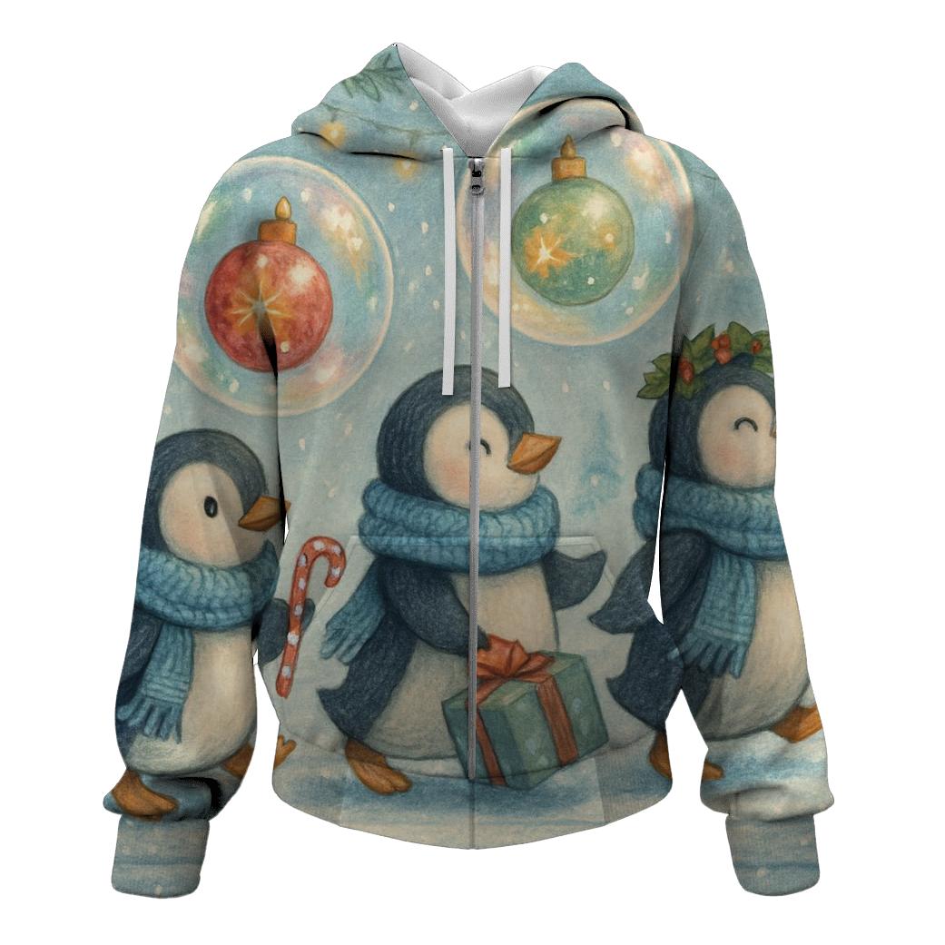 Penguin Parade In Ornament Bubbles graphic hoodies