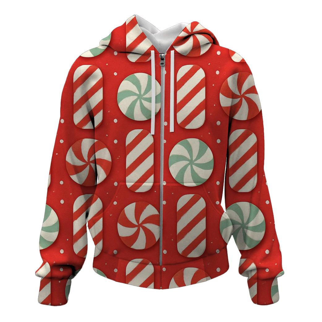 Candy Cane Stripe Grid With Snow Dot Texture On Peppermint Red Background embroidered hoodies