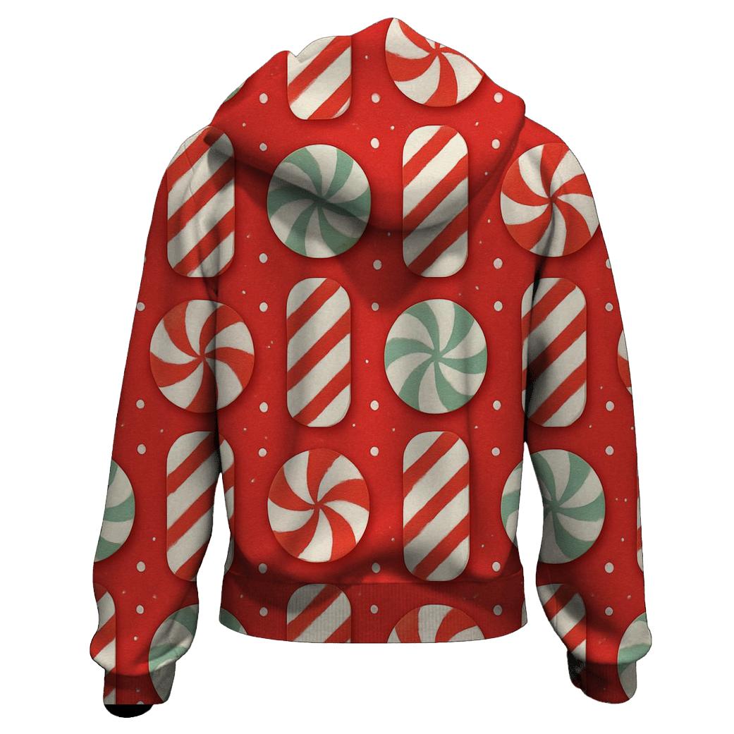 Candy Cane Stripe Grid With Snow Dot Texture On Peppermint Red Background embroidered hoodies