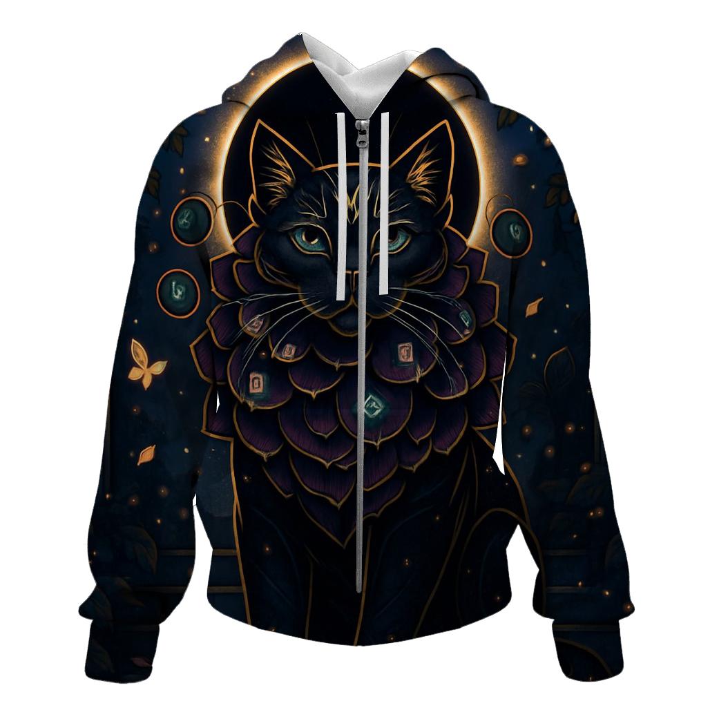 Garden Eclipse Guardian Cat With Rune Petals lightweight hoodies