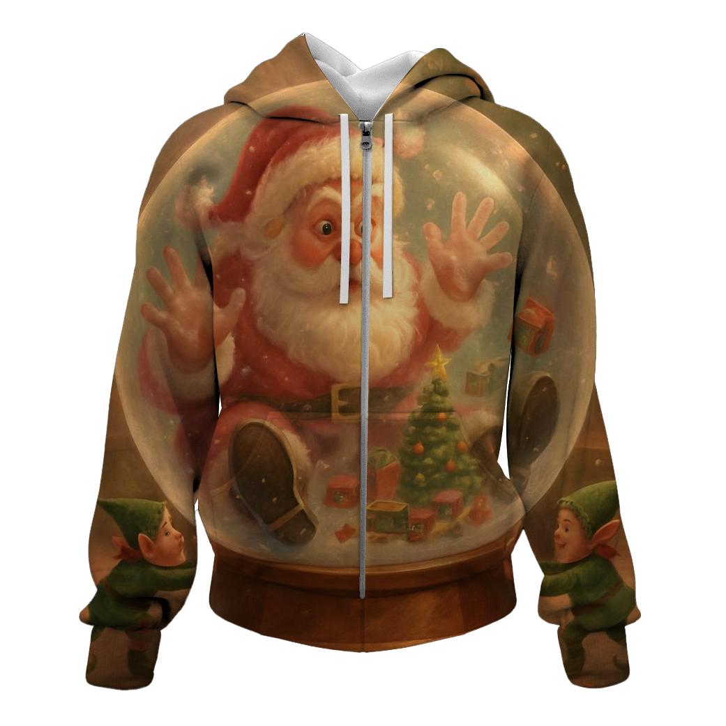Santa Stuck In A Snow Globe Workshop zip-up hoodies