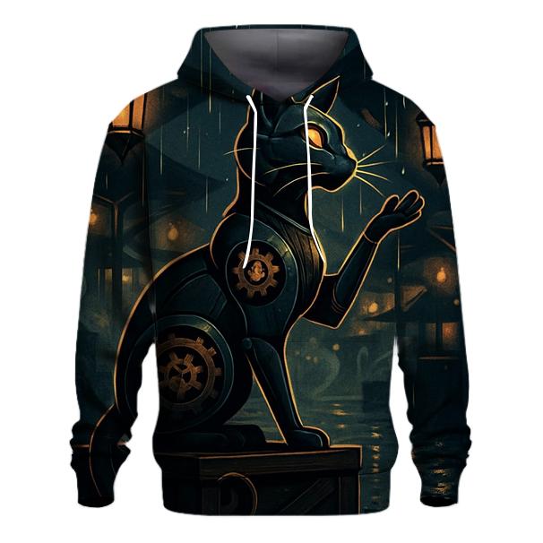 Clockwork Lantern Cat In The Rain Bazaar printed hoodies