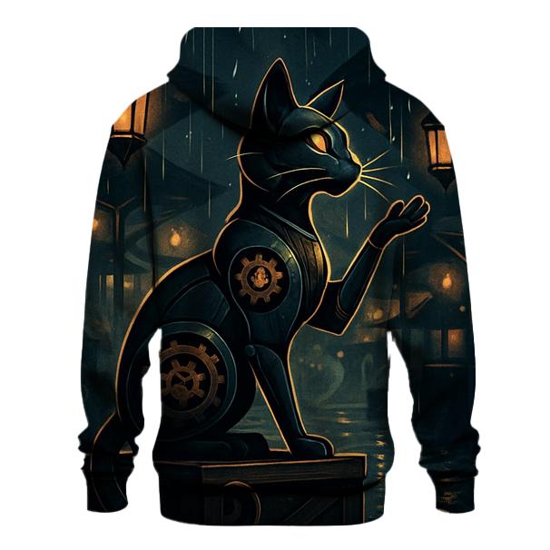 Clockwork Lantern Cat In The Rain Bazaar printed hoodies