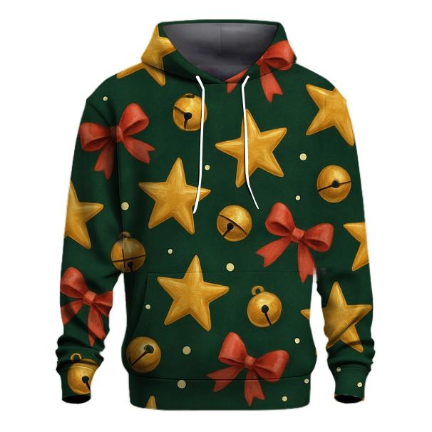 Gold Star And Bell Scatter On Deep Evergreen Background custom hoodies