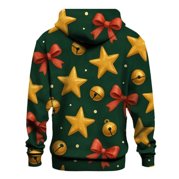 Gold Star And Bell Scatter On Deep Evergreen Background custom hoodies