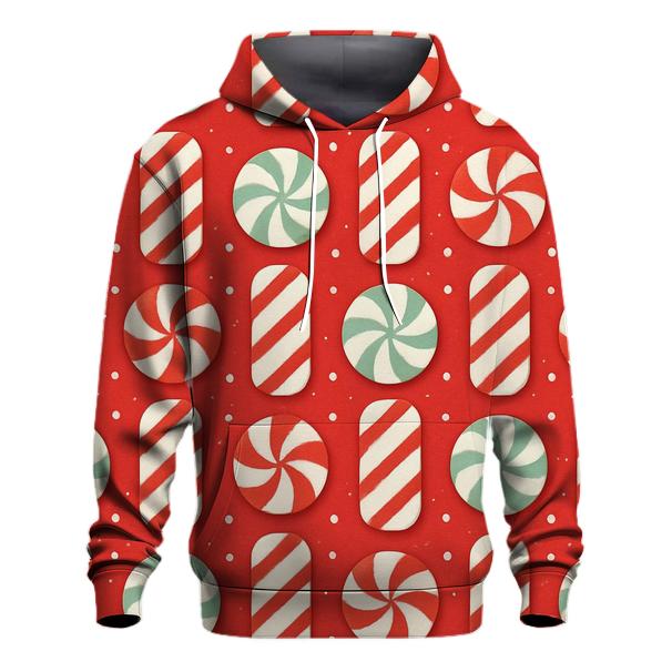 Candy Cane Stripe Grid With Snow Dot Texture On Peppermint Red Background embroidered hoodies