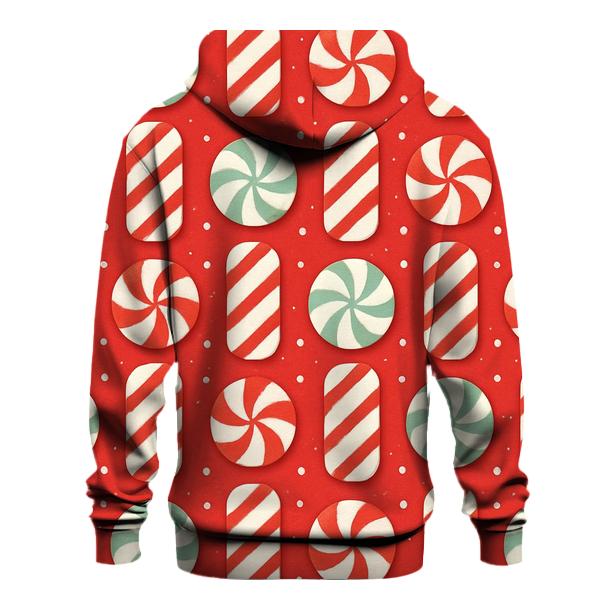Candy Cane Stripe Grid With Snow Dot Texture On Peppermint Red Background embroidered hoodies