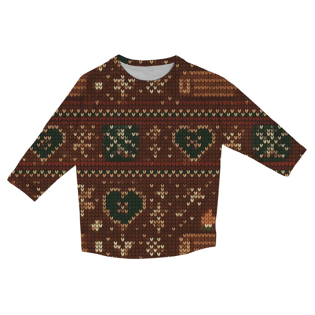 Ugly Christmas Yule Log Arcade Grid Design printed three quarter sleeve shirts