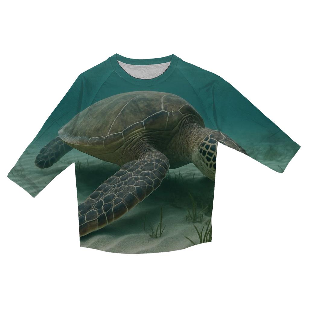 Reef Window Green Sea Turtle printed three quarter sleeve shirts