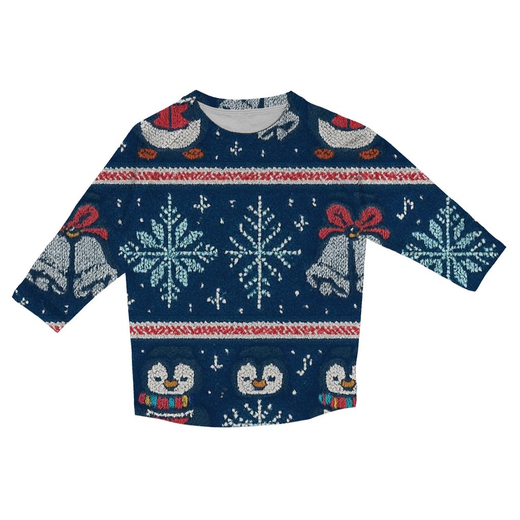 Ugly Christmas Penguin Caroler Stripe Parade Design trendy 3/4 sleeve tops